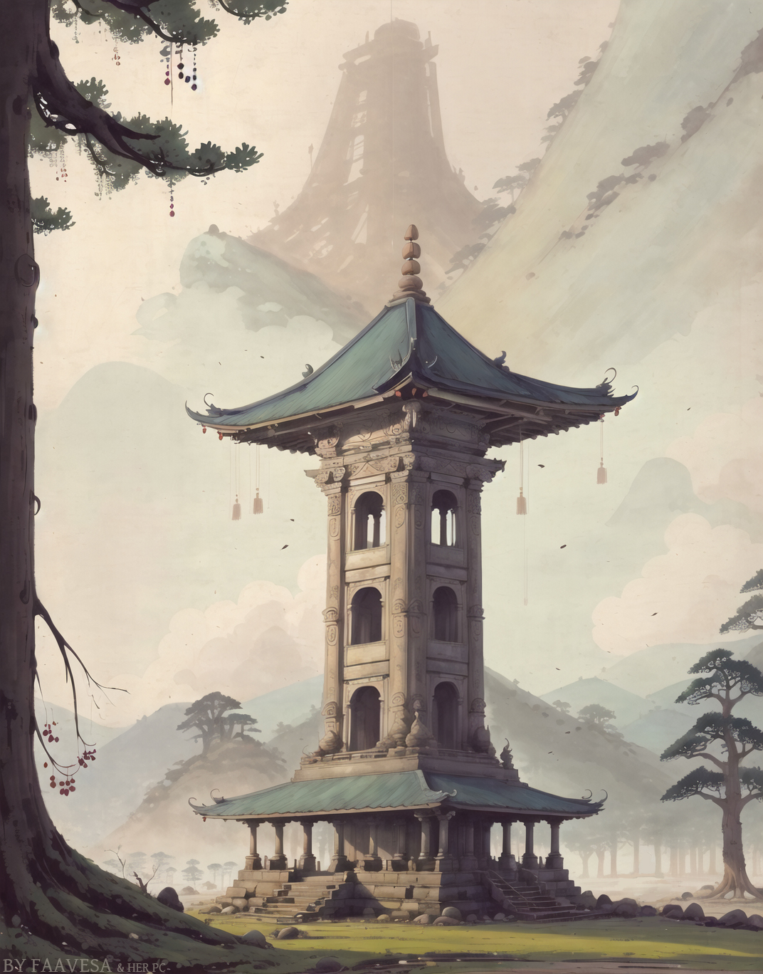 11651-2046360381-ancient temple, (masterpiece, best quality_1.2), peaceful, calm landscape, forest, artstation, by simon stalenhag, by Ed Blinkey.jpg